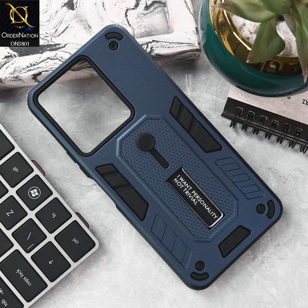 Vivo Y36 4G Cover - Midnight Blue - Hybrid Stylish Slide Finger Grip With Metal Kickstand Soft Borders Case