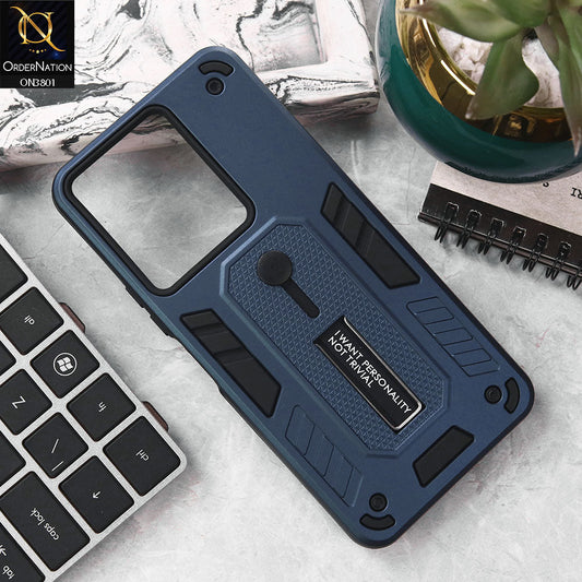 Vivo Y36 5G Cover - Midnight Blue - Hybrid Stylish Slide Finger Grip With Metal Kickstand Soft Borders Case