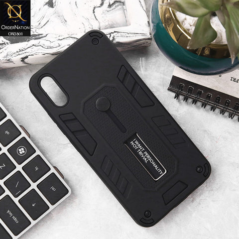 Vivo Y90 Cover - Black - Hybrid Stylish Slide Finger Grip With Metal Kickstand Soft Borders Case
