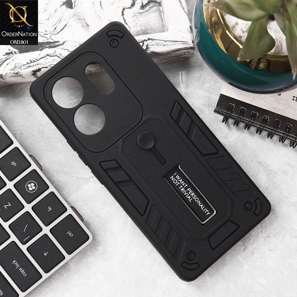 Infinix Zero 30 4G Cover - Black - Hybrid Stylish Slide Finger Grip With Metal Kickstand Soft Borders Case