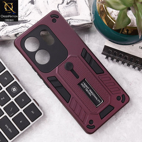 Infinix Zero 30 4G Cover - Burgundy - Hybrid Stylish Slide Finger Grip With Metal Kickstand Soft Borders Case