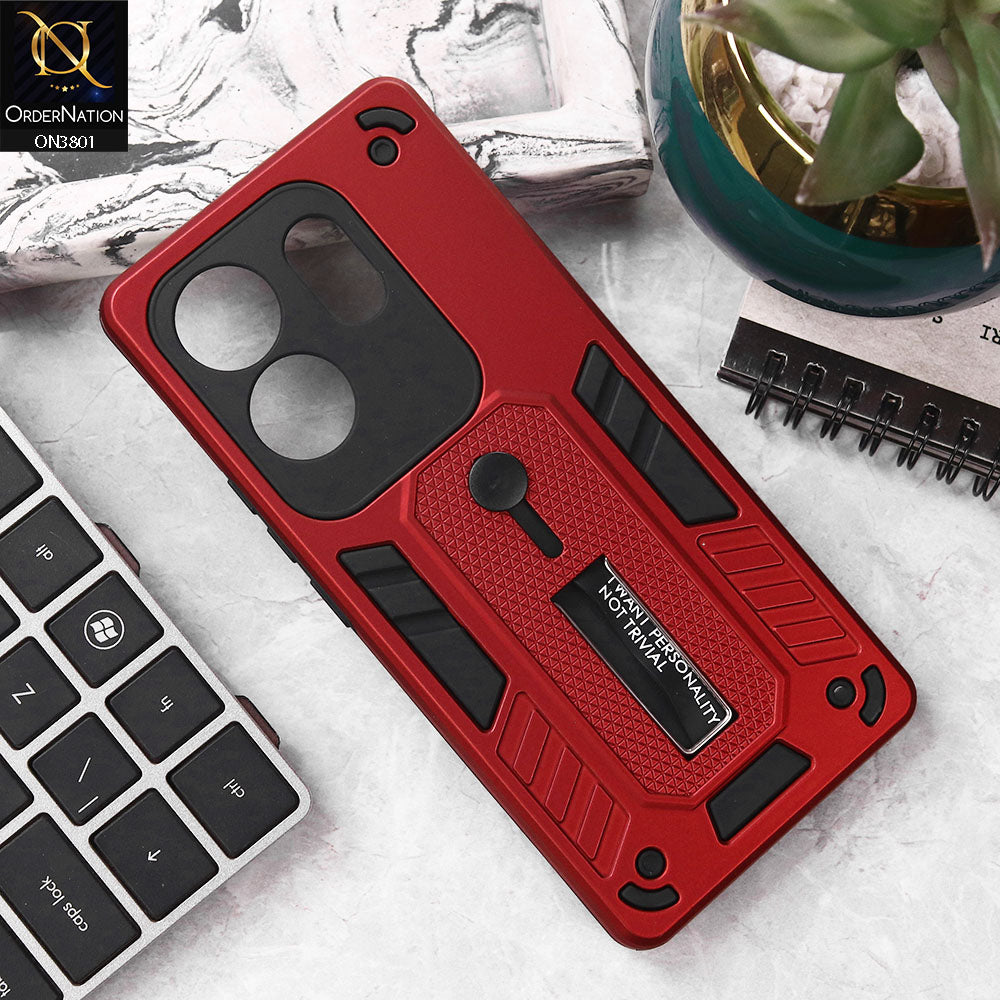 Infinix Zero 30 4G Cover - Red - Hybrid Stylish Slide Finger Grip With Metal Kickstand Soft Borders Case