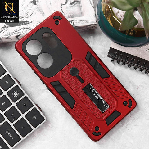 Infinix Zero 30 4G Cover - Red - Hybrid Stylish Slide Finger Grip With Metal Kickstand Soft Borders Case