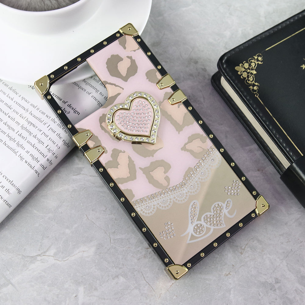 iPhone 13 Cover - Design 1 - Heart Bling Diamond Glitter Soft TPU Trunk Case With Ring Holder