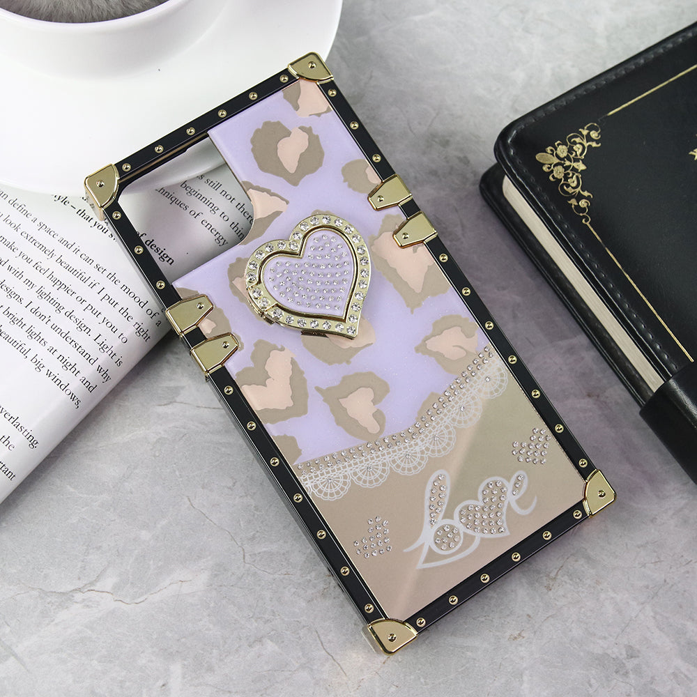 iPhone 14 Cover - Design 3 - Heart Bling Diamond Glitter Soft TPU Trunk Case With Ring Holder