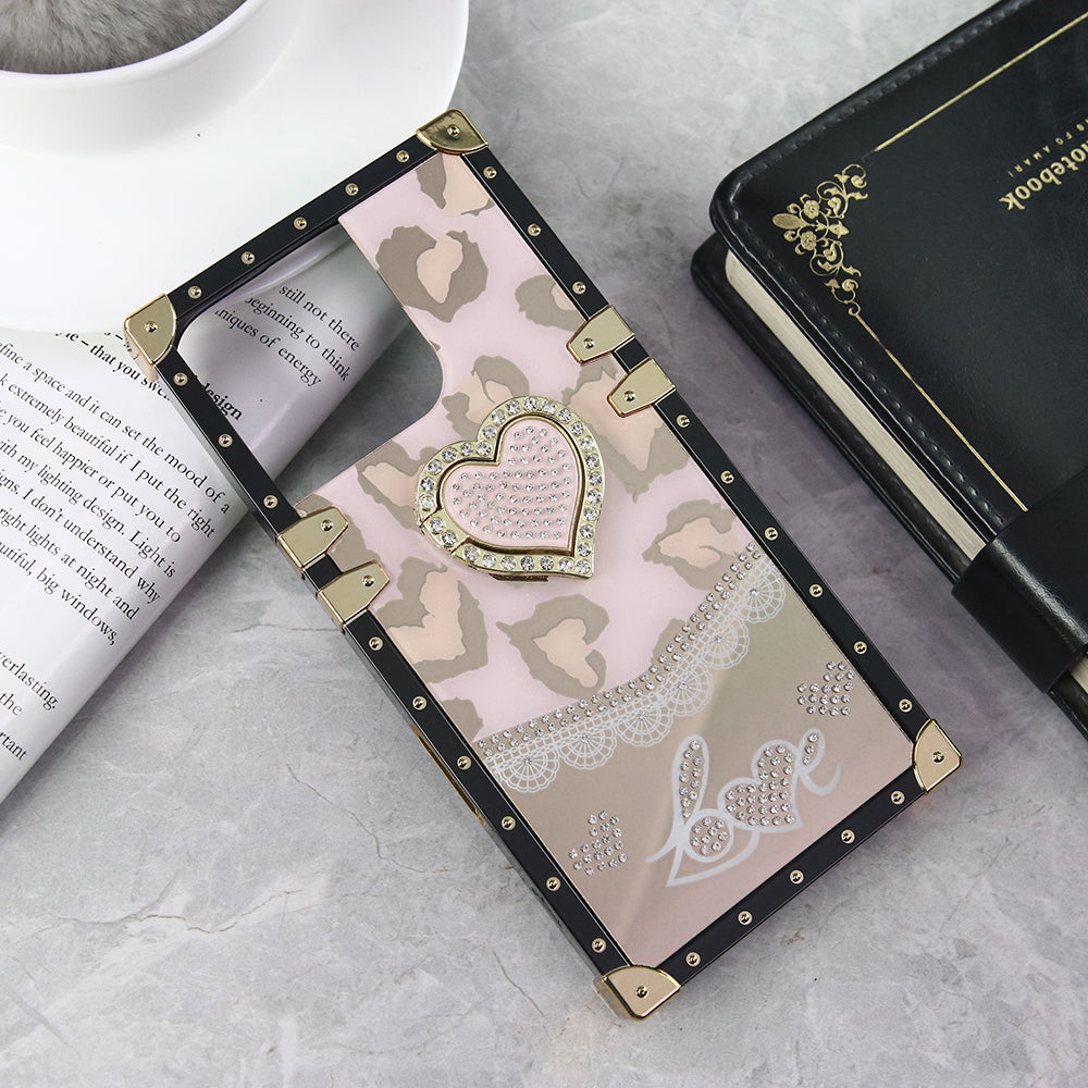 iPhone 16 Pro Cover - Design 1 - Heart Bling Diamond Glitter Soft TPU Trunk Case With Ring Holder