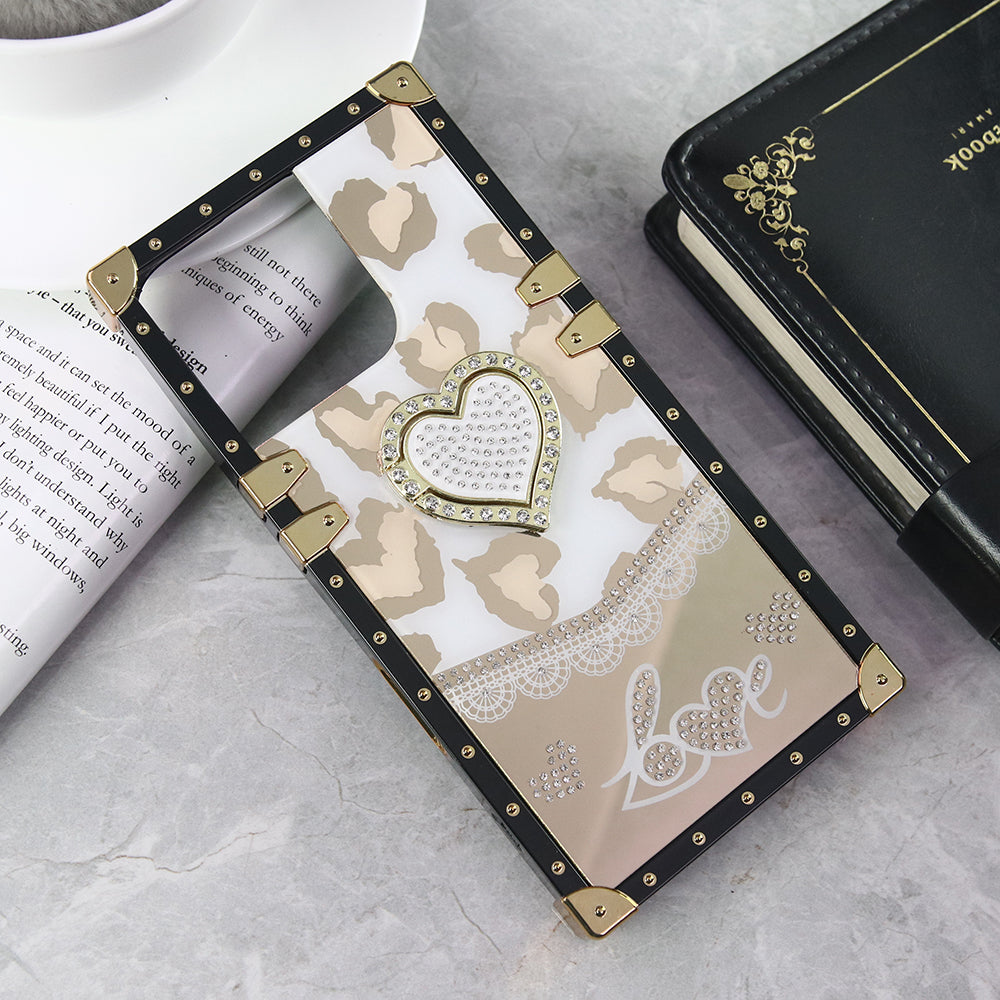 iPhone 15 Pro Cover - Design 2 - Heart Bling Diamond Glitter Soft TPU Trunk Case With Ring Holder