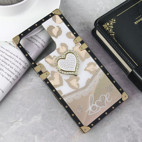 iPhone 15 Pro Cover - Design 2 - Heart Bling Diamond Glitter Soft TPU Trunk Case With Ring Holder