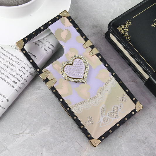 iPhone 14 Pro Cover - Design 3 - Heart Bling Diamond Glitter Soft TPU Trunk Case With Ring Holder