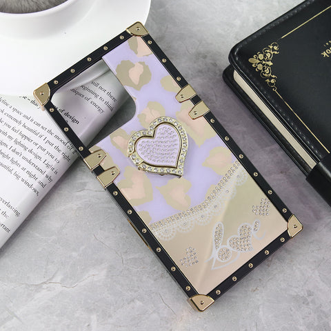 iPhone 15 Pro Cover - Design 3 - Heart Bling Diamond Glitter Soft TPU Trunk Case With Ring Holder