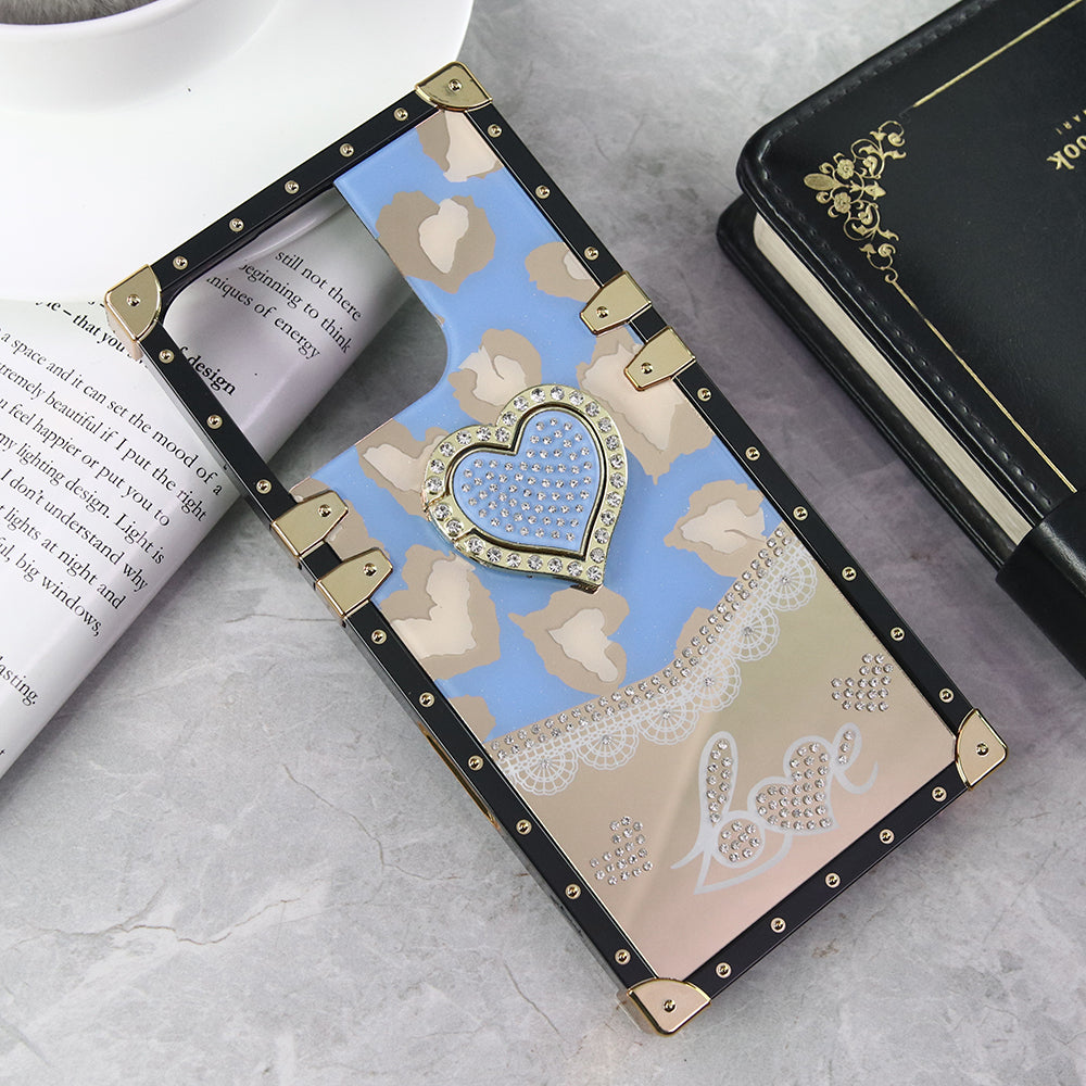 iPhone 14 Pro Cover - Design 4 - Heart Bling Diamond Glitter Soft TPU Trunk Case With Ring Holder