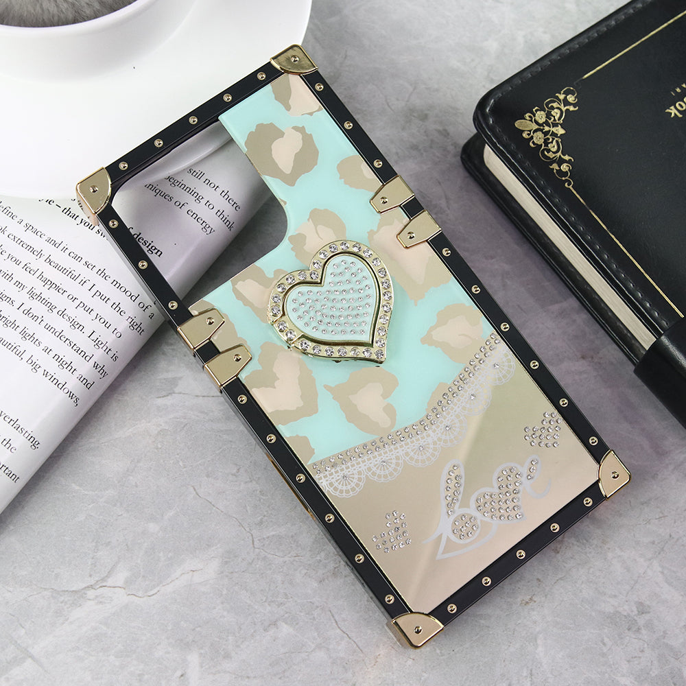 iPhone 16 Pro Cover - Design 6 - Heart Bling Diamond Glitter Soft TPU Trunk Case With Ring Holder
