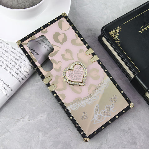 Samsung Galaxy S24 Ultra Cover - Design 1 - Heart Bling Diamond Glitter Soft TPU Trunk Case With Ring Holder