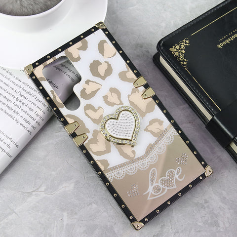 Samsung Galaxy S24 Ultra Cover - Design 2 - Heart Bling Diamond Glitter Soft TPU Trunk Case With Ring Holder