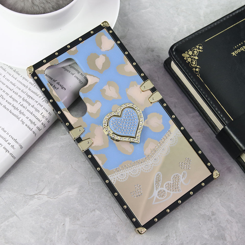 Samsung Galaxy S24 Ultra Cover - Design 4 - Heart Bling Diamond Glitter Soft TPU Trunk Case With Ring Holder