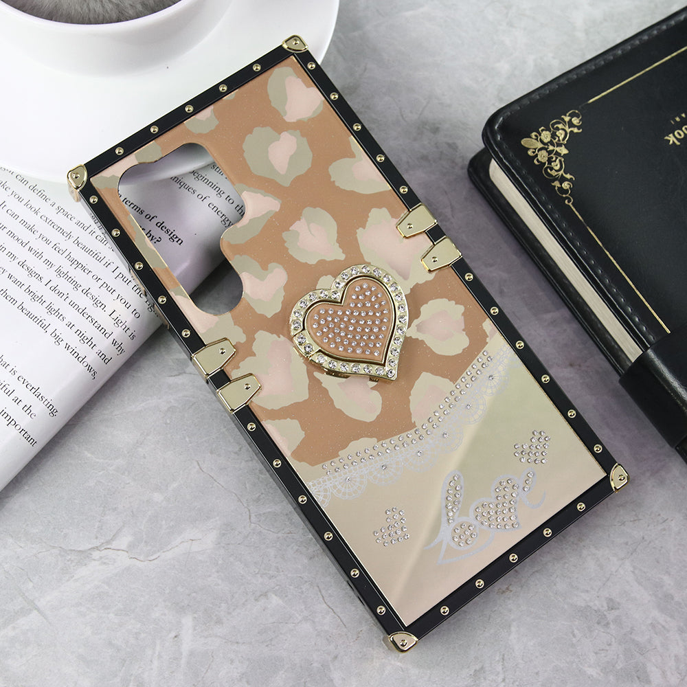 Samsung Galaxy S23 Ultra 5G Cover - Design 5 - Heart Bling Diamond Glitter Soft TPU Trunk Case With Ring Holder