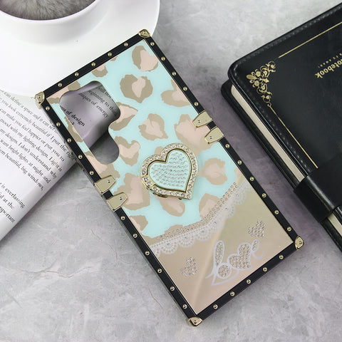 Samsung Galaxy S23 Ultra 5G Cover - Design 6 - Heart Bling Diamond Glitter Soft TPU Trunk Case With Ring Holder