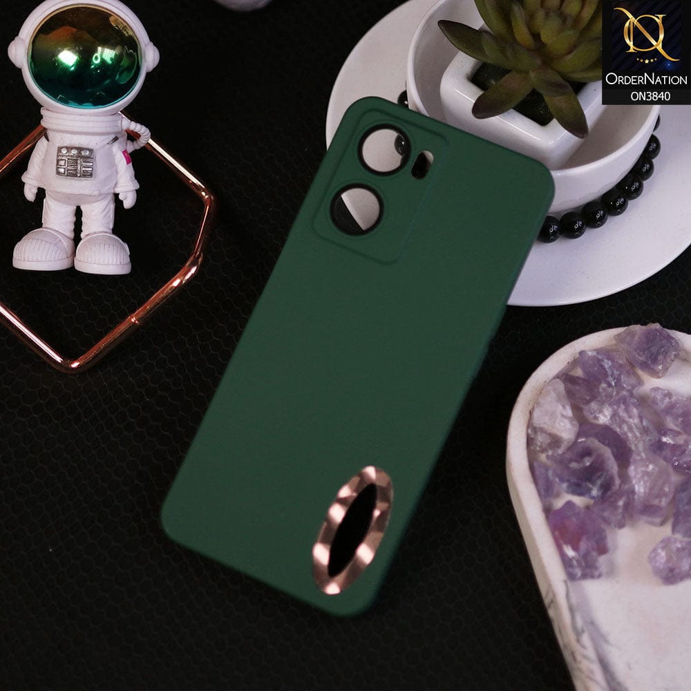Oppo A77 4G Cover - Dark Green - Soft Silicone Camera Lense Protector Chrome Logo Hole Case