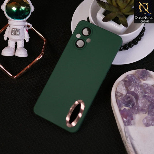 Oppo Reno7 Z 5G Cover - Dark Green - Soft Silicone Camera Lense Protector Chrome Logo Hole Case
