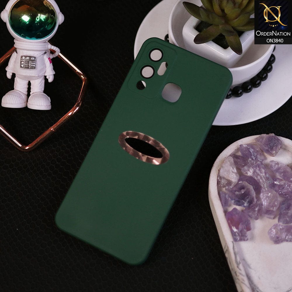Infinix Hot 12 Play Cover - Dark Green - Soft Silicone Camera Lense Protector Chrome Logo Hole Case