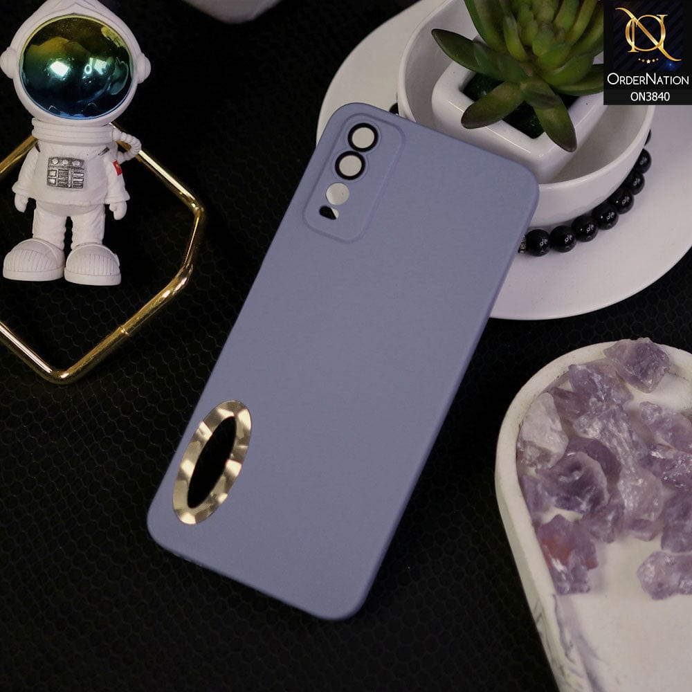 Vivo Y20T Cover - Stone Blue - Soft Silicone Camera Lense Protector Chrome Logo Hole Case