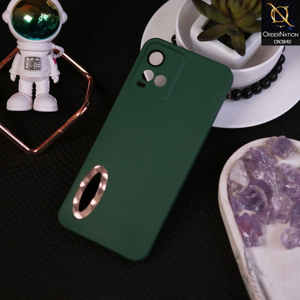Vivo Y21e Cover - Dark Green - Soft Silicone Camera Lense Protector Chrome Logo Hole Case