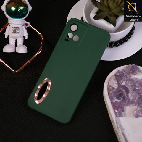 Vivo Y21e Cover - Dark Green - Soft Silicone Camera Lense Protector Chrome Logo Hole Case