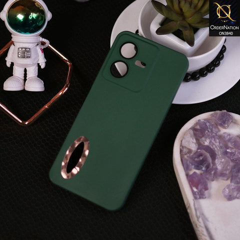 Vivo Y22 Cover - Dark Green - Soft Silicone Camera Lense Protector Chrome Logo Hole Case