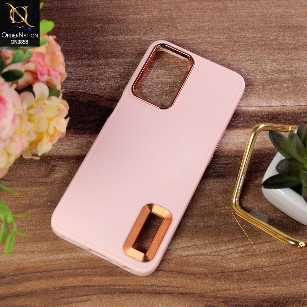 Realme 9i Cover - Pink - New Soft Silicone Electroplating Camera Ring Chrome Logo Hole Case