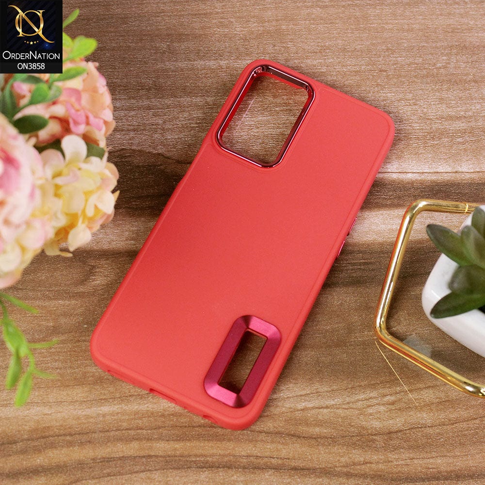 Oppo K10 Cover - Red - New Soft Silicone Electroplating Camera Ring Chrome Logo Hole Case