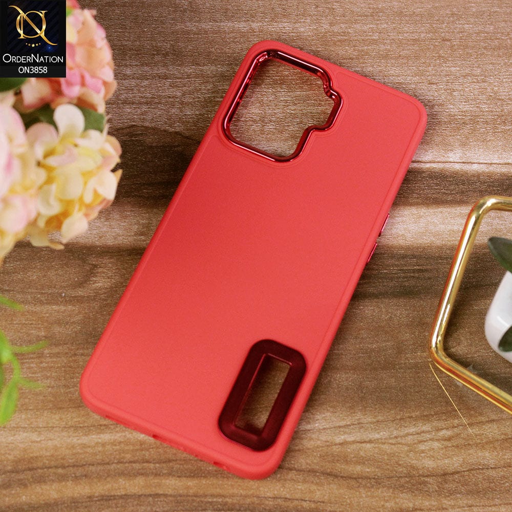 Oppo F19 Pro Cover - Red - New Soft Silicone Electroplating Camera Ring Chrome Logo Hole Case