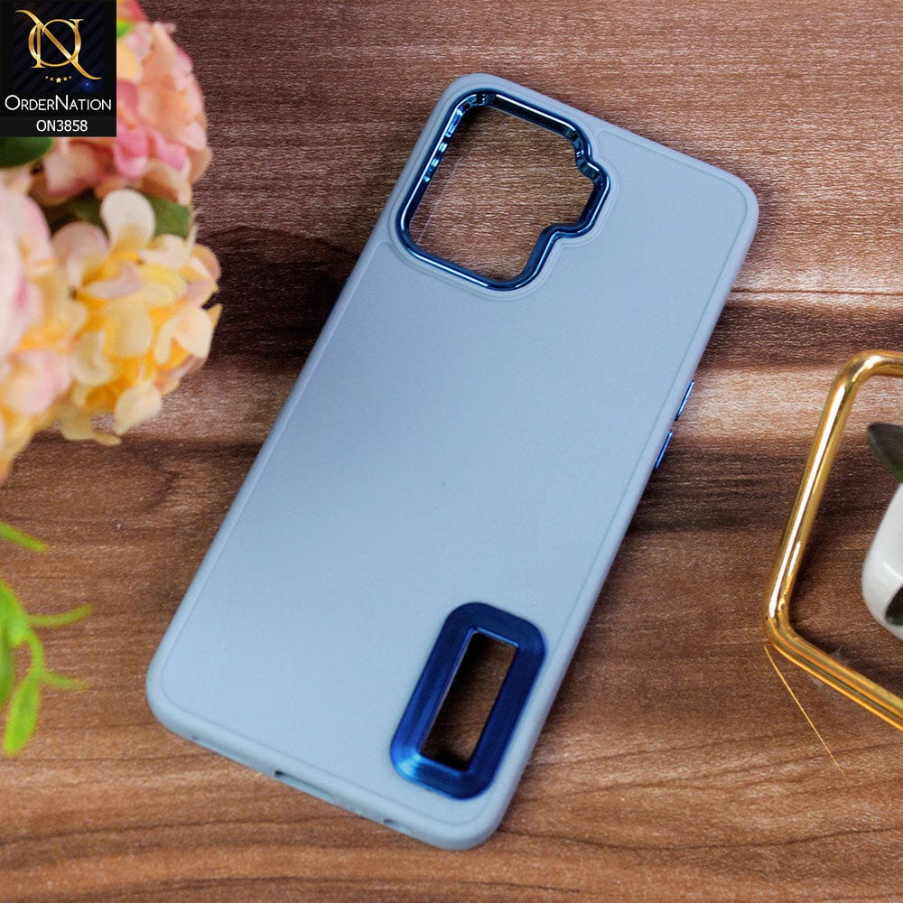 Oppo F19 Pro Cover - Stone Blue - New Soft Silicone Electroplating Camera Ring Chrome Logo Hole Case