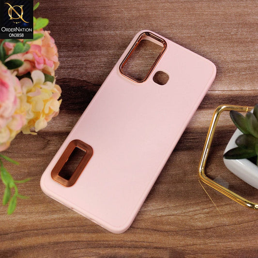 Infinix Hot 12 Play Cover - Pink - New Soft Silicone Electroplating Camera Ring Chrome Logo Hole Case