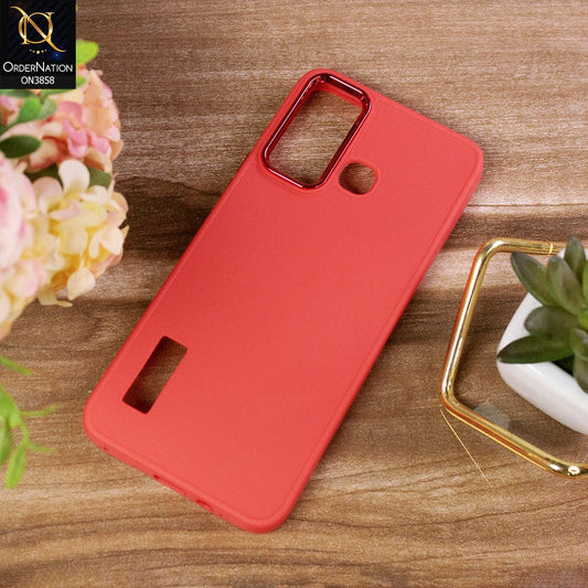 Infinix Hot 12 Play Cover - Red - New Soft Silicone Electroplating Camera Ring Chrome Logo Hole Case