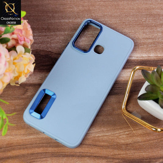 Infinix Hot 12 Play Cover - Stone Blue - New Soft Silicone Electroplating Camera Ring Chrome Logo Hole Case