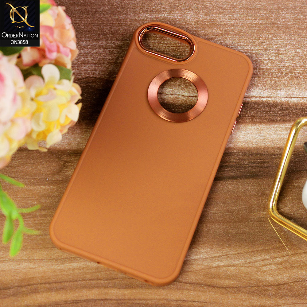 iPhone 8 Plus / 7 Plus  Cover - Brown - New Soft Silicone Electroplating Camera Ring Chrome Logo Hole Case