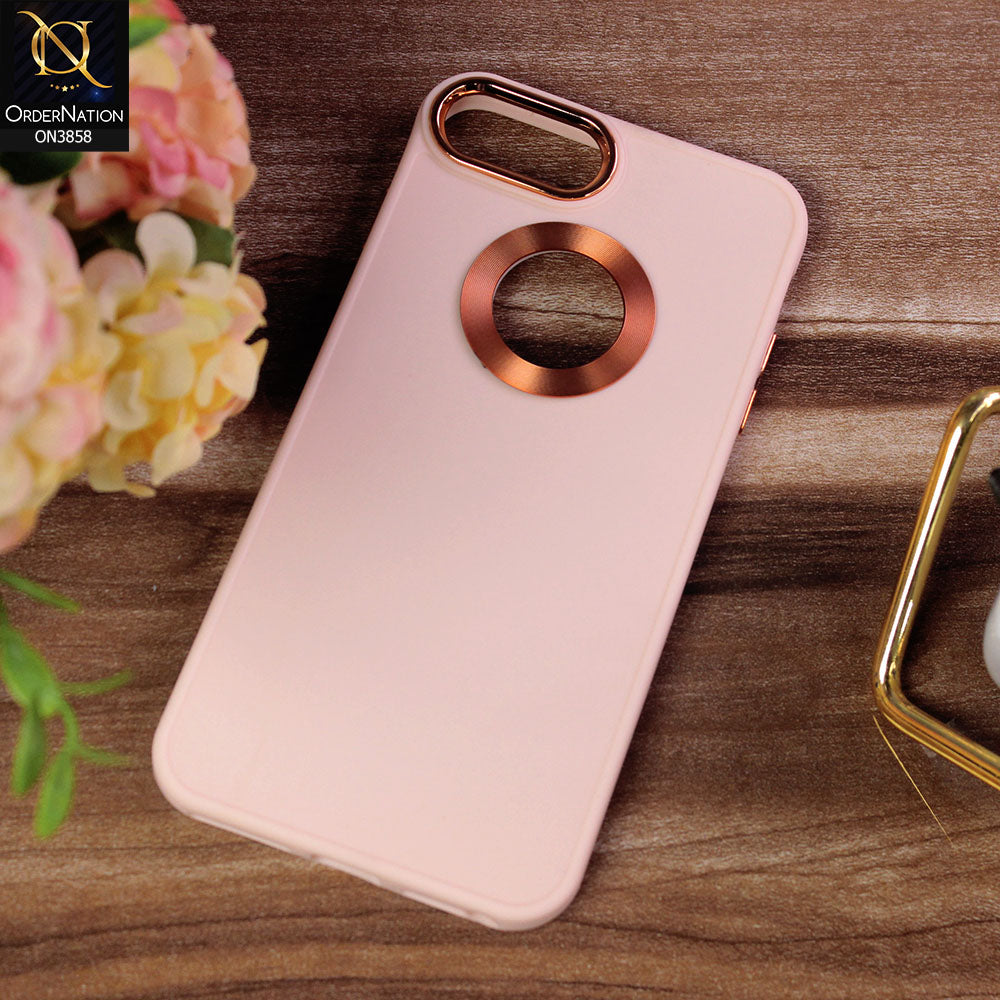 iPhone 8 Plus / 7 Plus  Cover - Pink - New Soft Silicone Electroplating Camera Ring Chrome Logo Hole Case