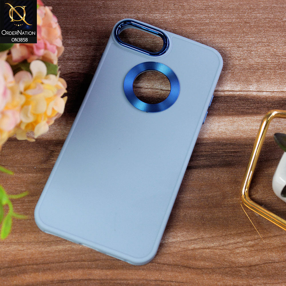 iPhone 8 Plus / 7 Plus  Cover - Stone Blue - New Soft Silicone Electroplating Camera Ring Chrome Logo Hole Case
