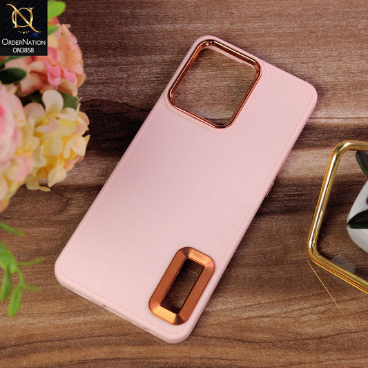 Oppo F21 Pro 4G Cover - Pink - New Soft Silicone Electroplating Camera Ring Chrome Logo Hole Case