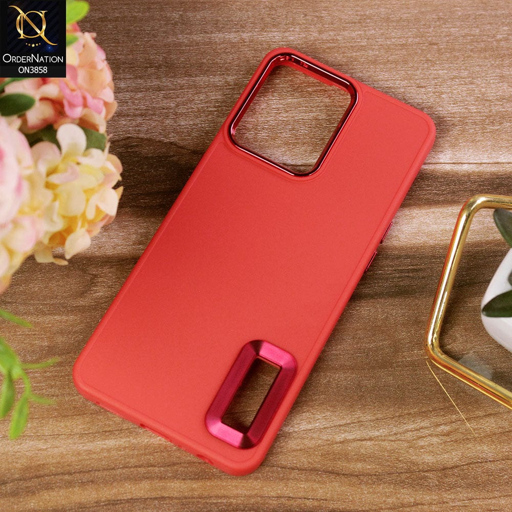 Oppo Reno 7 4G Cover - Red - New Soft Silicone Electroplating Camera Ring Chrome Logo Hole Case