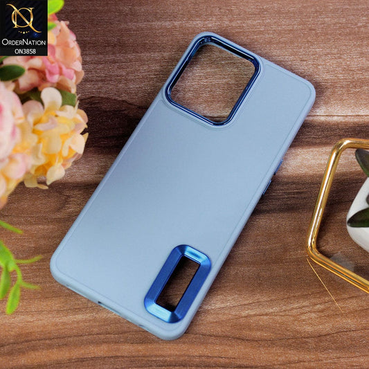 Oppo Reno 7 4G Cover - Stone Blue - New Soft Silicone Electroplating Camera Ring Chrome Logo Hole Case