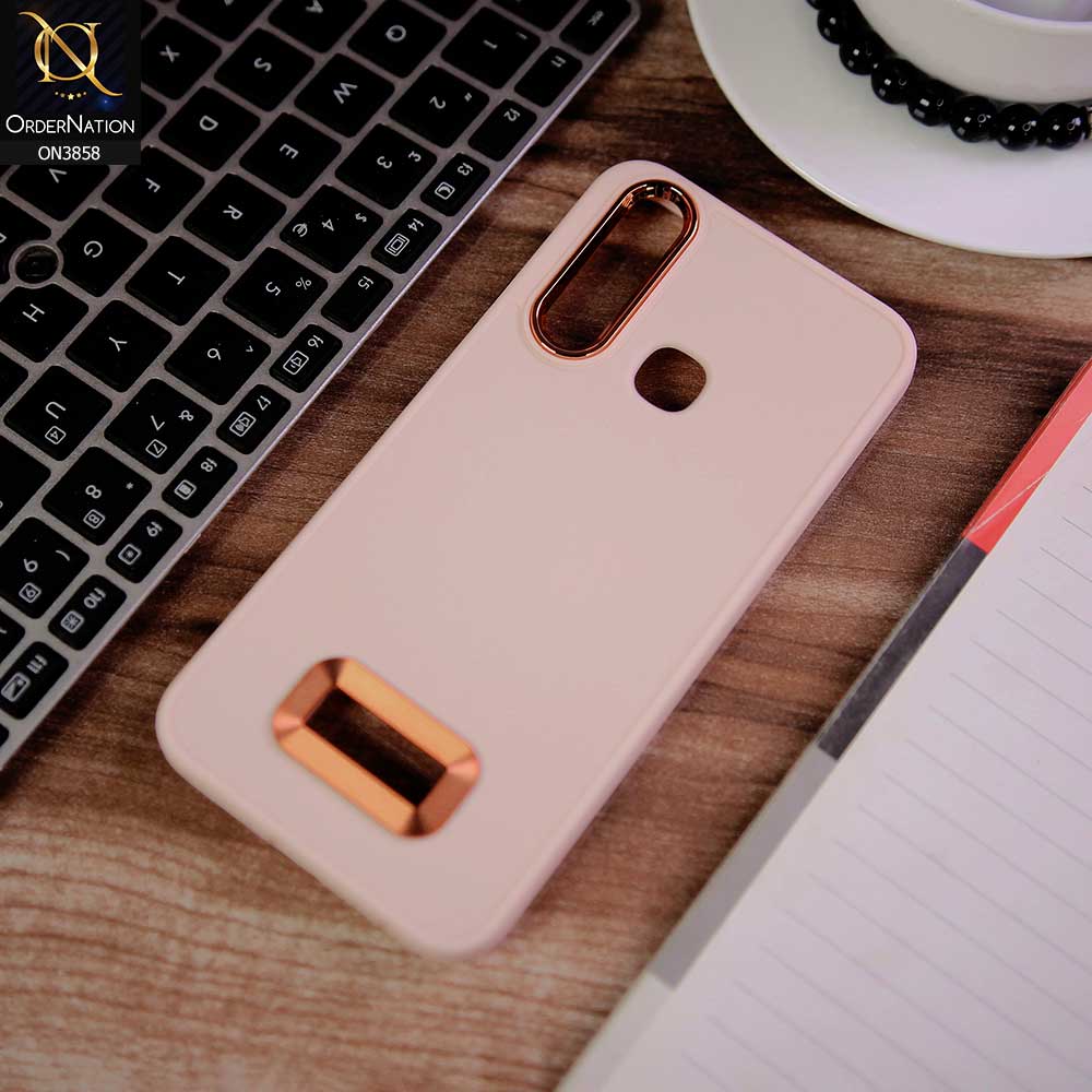 vivo Y11 (2019) Cover - Pink -  New Soft Silicone Electroplating Camera Ring Chrome Logo Hole Case