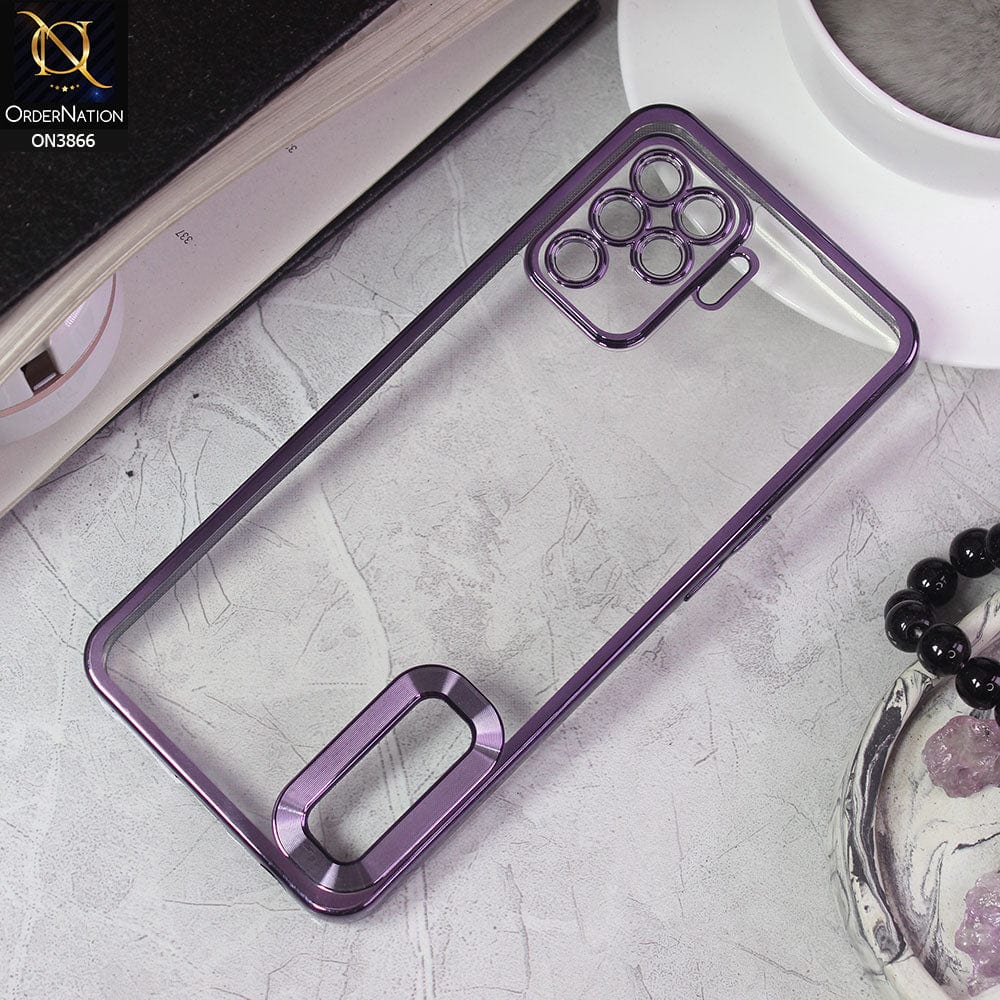 Oppo F19 Pro Cover - Purple - Electroplating Borders Chrome Logo Hole Soft Silicone Camera Bumper Case