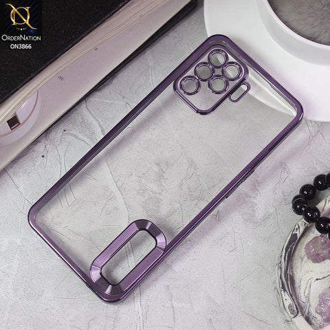 Oppo F19 Pro Cover - Purple - Electroplating Borders Chrome Logo Hole Soft Silicone Camera Bumper Case