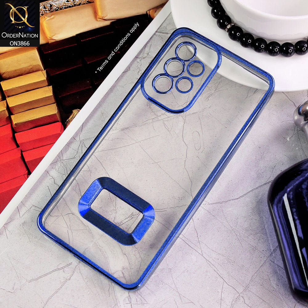 Samsung Galaxy A73 5G Cover - Blue - Electroplating Borders Chrome Logo Hole Soft Silicone Camera Bumper Case