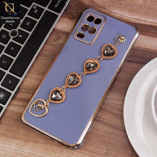 Oppo A54 4G Cover - Blue - New Electroplating Silk Shiny Camera Bumper Soft Case With Heart Chain Holder