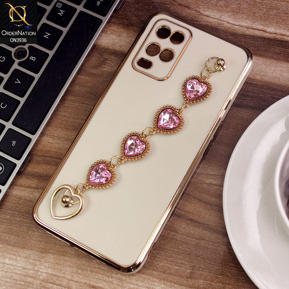 Oppo A54 4G Cover - Skin - New Electroplating Silk Shiny Camera Bumper Soft Case With Heart Chain Holder