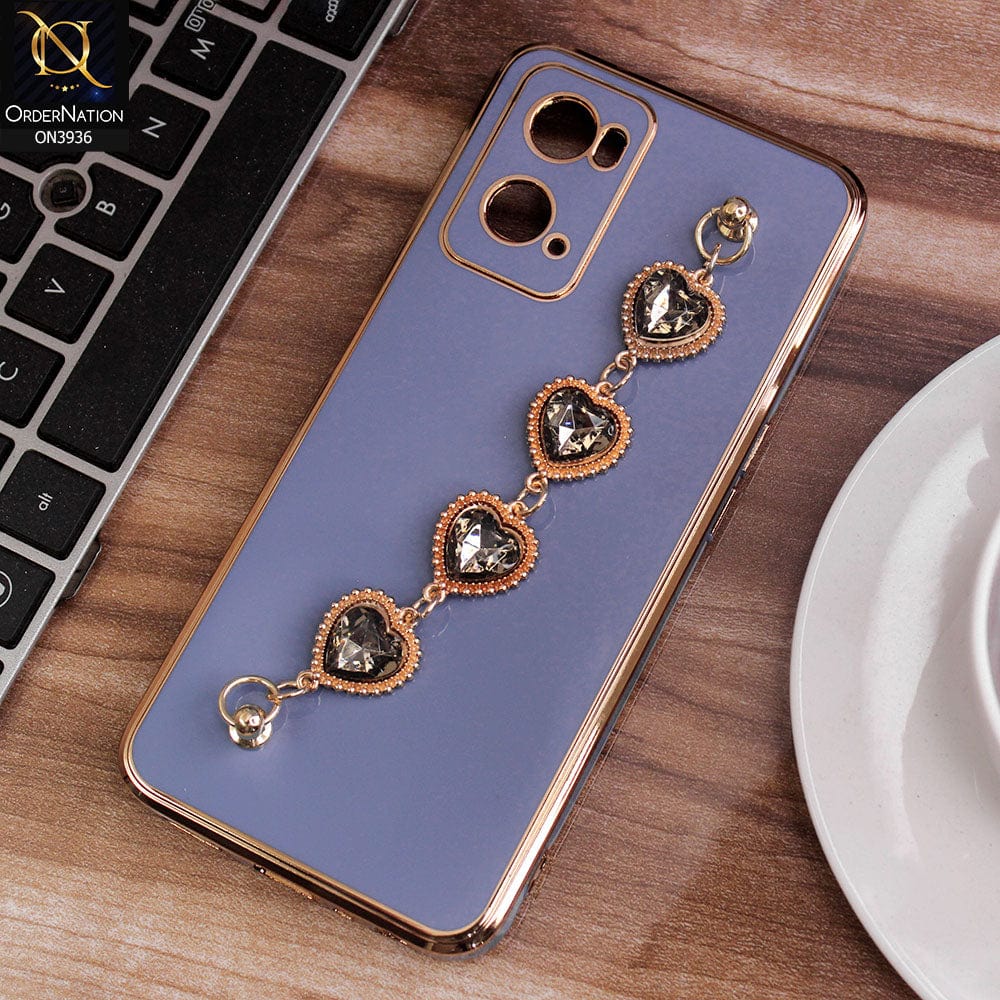 Oppo A36 Cover - Blue - New Electroplating Silk Shiny Camera Bumper Soft Case With Heart Chain Holder