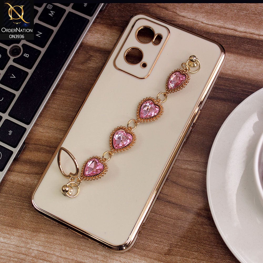 Oppo A76 Cover - Skin - New Electroplating Silk Shiny Camera Bumper Soft Case With Heart Chain Holder