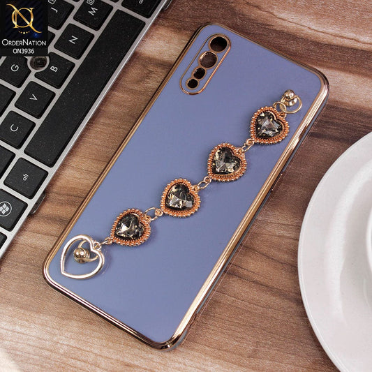 Vivo S1 Cover - Blue - New Electroplating Silk Shiny Camera Bumper Soft Case With Heart Chain Holder